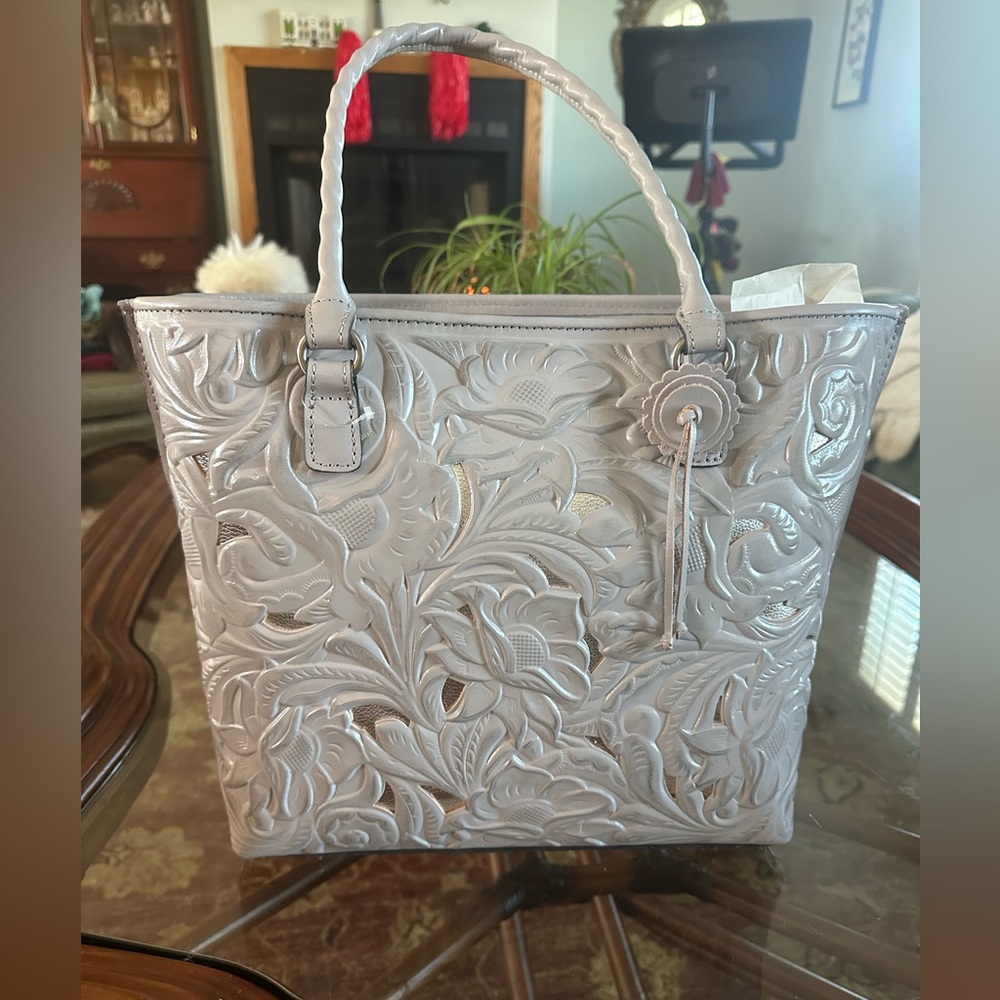 Patricia Nash Adeline Tote Stone color leather bag with dust bag BNWT